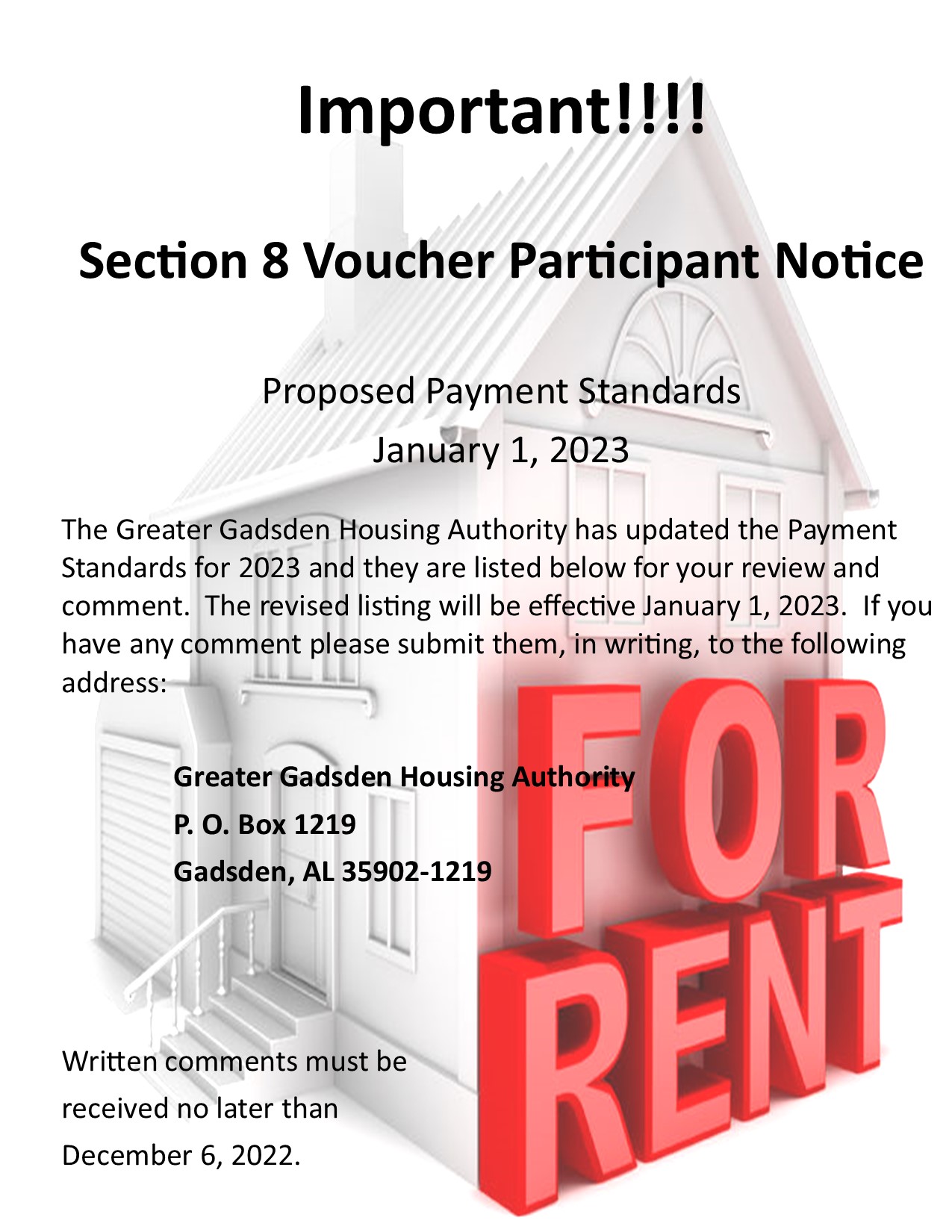 HCV/Section 8 Proposed Payment Standards Greater Gadsden Housing